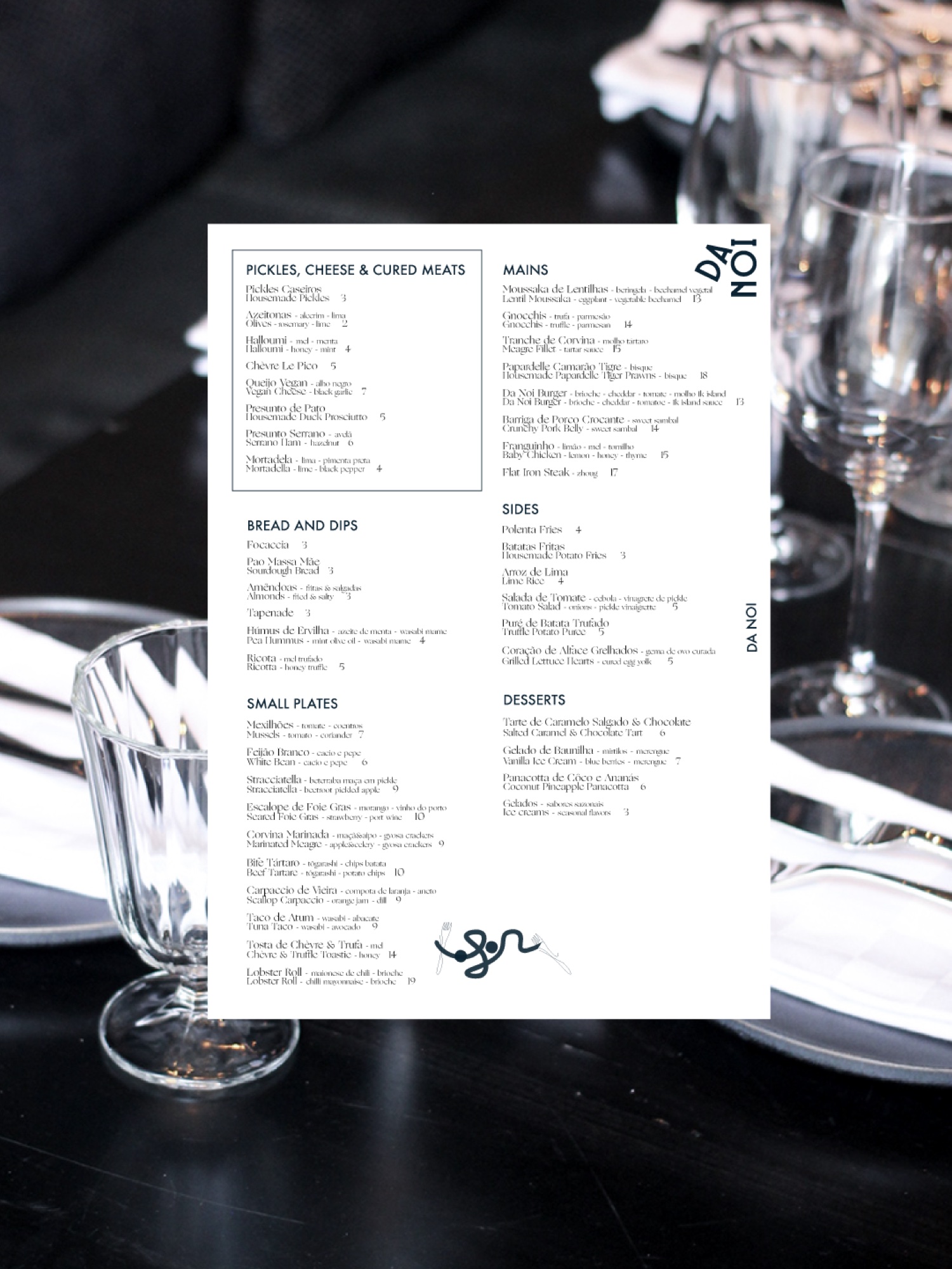 Da Noi restaurant menu design Lisbon — Volet